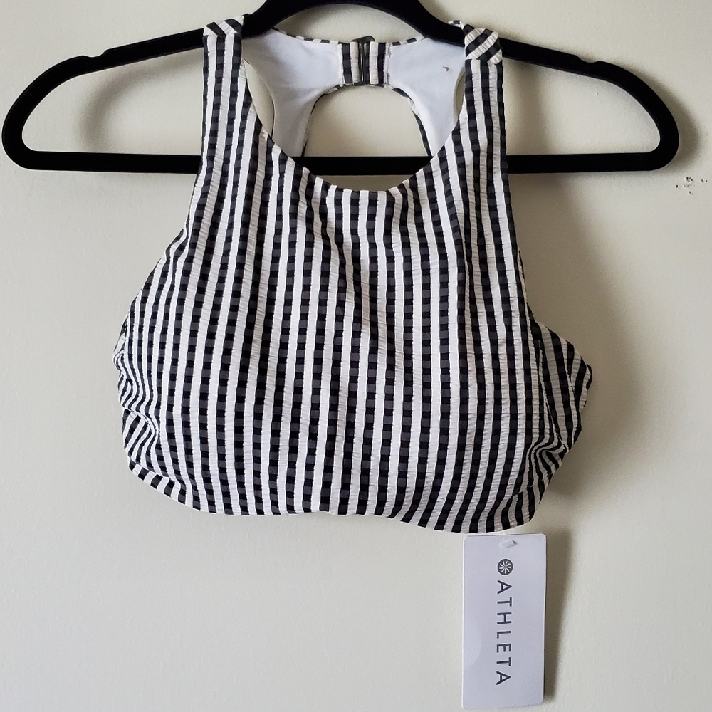Athleta Monochrome Seersucker High Neck Bikini Top 34D/DD